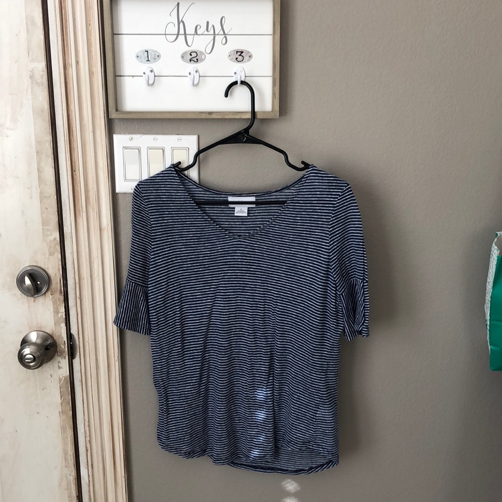 Navy blue and white striped blouse